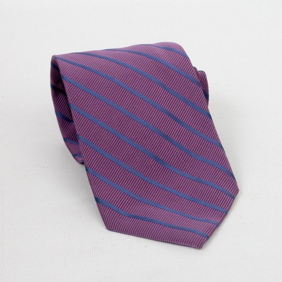 Brooks Brothers Makers Purple Blue Stripe Silk Blend Mens Necktie Tie Ties Y2K - Picture 1 of 3